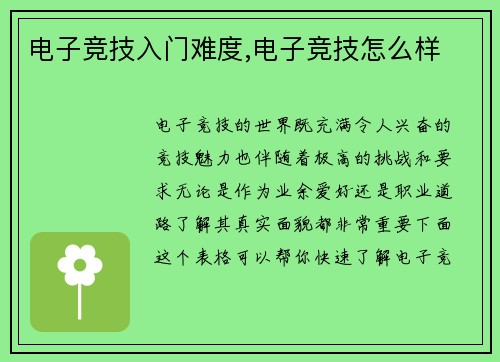 电子竞技入门难度,电子竞技怎么样